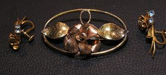 Vintage earrings stamped made in Austria and matching rose pin