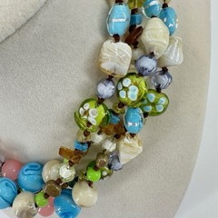 Vintage COOKIE LEE Necklace Colorful Chunky Art Glass Beads Pastels 30″ Long
