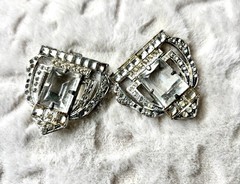 Lot of 4 Art Deco Brooch MWCA 1930s & Blue Rhinestone Buckles
