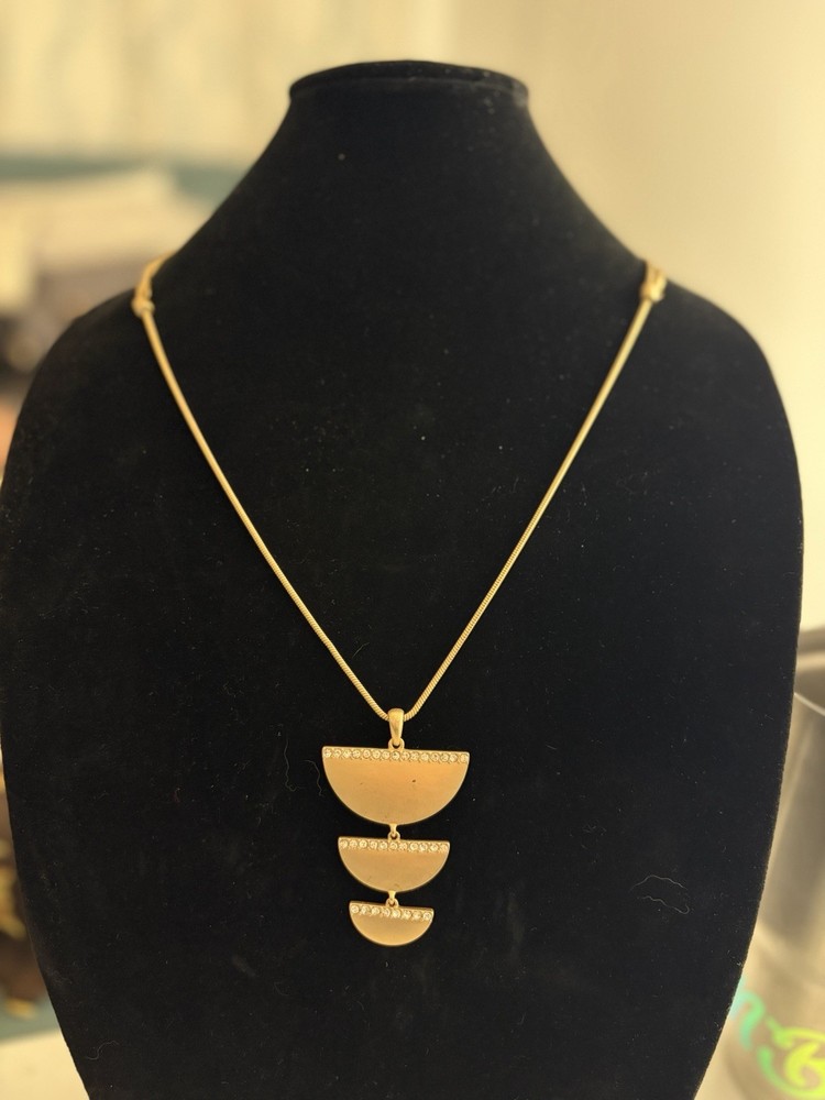 Vintage Gold Tone Adjustable Snake Chain Geometric Rhinestone Pendant Necklace