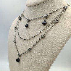 Vintage Silpada Sterling Silver 925 Onyx Textured Links 3 Rows Necklace 15.5″
