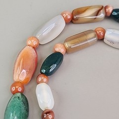Vintage Beggars Beads Stone Necklace Nuggets Multicolor Agate Quartz 16″