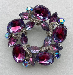 Juliana Wreath Watermelon Brooch Faceted Purple & Clear Rhinestone Silver-Tone