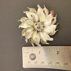 Vintage 3D Flower Brooch Pin Brushed Silver Tone Curled Petals Retro 1960s 2″