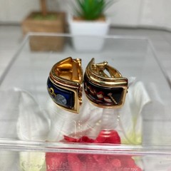HERMÈS Enamel Earrings Clip type Chain Cloisonné enamel H-shaped gold asymmetry