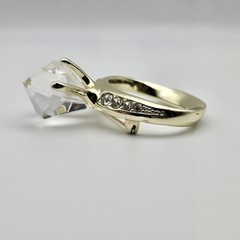 Vtg AJC Sparkle Stmt Ring Brooch Gold Tone Glam Engagement Bachelorette Bling