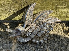 Vintage Pennino Brooch Rhinestone Floral Baguette Stones Glass Repaired Jewelry