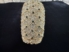 JOSEPH MAZER (JOMAZ) Couture Rhinestone & Sapphire Crystal Hinged Cuff Bracelet