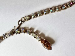 1950s-1960s Vintage Topaz & Aurora Borealis Rhinestone Necklace Earrings Set