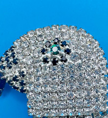Estate Parrot Brooch Vintage Rhinestones White Green Black Book Piece