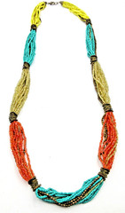 VTG MODERN ? 36″ LONG CHUNKY SEED BEAD necklace turquoise blue color gold tone