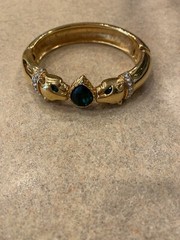 Jackie Collins Goldtone Panther Hinged Bangle Bracelet w/ Bezel Set Rhinestones