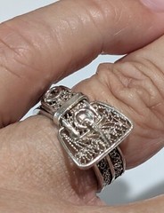 Vintage 800 Sterling Silver Ornate Filigree Buckle Style Size 8.25 Ring