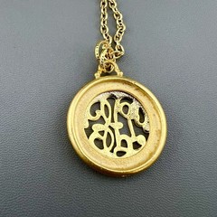 Vintage Monogram Necklace Victorian Revival Pendant Gold Tone 36”