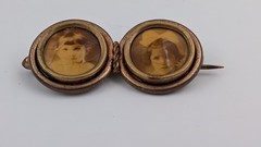 Victorian Double Portrait Photo Brooch Pin Antique Two Kids C Clasp 1.5″