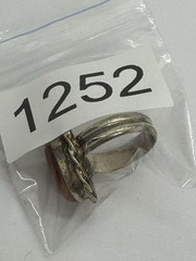 Vintage Red Pink Stone Ring Size 7 Silver Tone