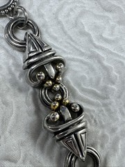 Vintage Pewter Distinctive Scroll Design with Gold Tone Accents 7” Bracelet 37 G