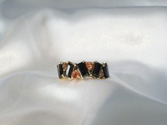 Sterling Silver 925 Gold on Art Deco Style Black Spinel Unique Ring Size 6