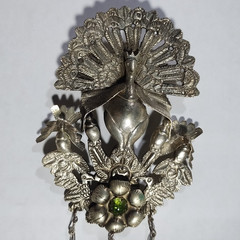 Vintage Peruvian Pendant Silver Tone Figural Peacock Bird READ
