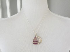 Large Sterling Silver 925 Fluorite Crescent Moon Pendant Necklace