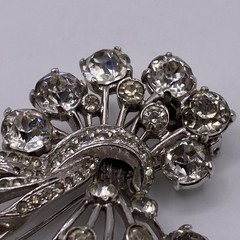 Eisenberg Vintage Sterling Silver Rhinestone Floral Fur Clip Brooch 48g 3in