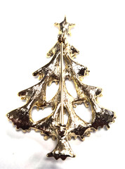 Vintage 90’s Gold Tone & Shimmering Silver Glitter Christmas Tree Pin / Brooch