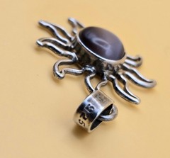 Vintage Sterling Silver 925 Sun Purple Tiger’s Eye Pendant 1″