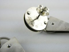 Vintage IC Signed Handmade Sterling Silver Iolite Modernist Earrings 925 1.25 In