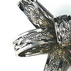 Vintage Fancy Bow Brooch – Dark Silver Tone Open Work – Braided Design – Riveted