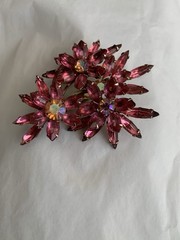 Vtg 60s Pink Rhinestone Pin 3”spray Marques Round Prong Set Stones Gold Tone