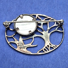 JEZLAINE Vintage Sterling Silver Winter Scene TREE & MOP Moon Open 1.35″ BROOCH