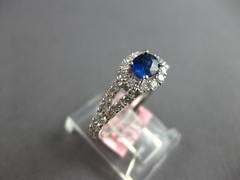 ESTATE .99CT DIAMOND & AAA SAPPHIRE 14KT WHITE GOLD 3D CLASSIC HALO LOVE RING