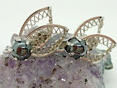 Vintage Sterling Silver 6mm Hematite Fairy Wing Clip On Earrings 5.1 Grams