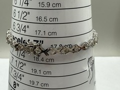 ESTATE STERLING SILVER 925 XOXO CZ PRONG SET STONES TENNIS BRACELET