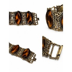 Vintage Tortoise Shell Resin Cuff Bracelet Wide Filigree Gold Tone Statement 6.5