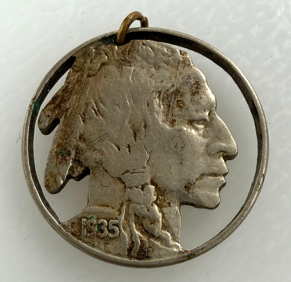 Vintage 1935 Buffalo Nickel Coin Cut-Out Pendant