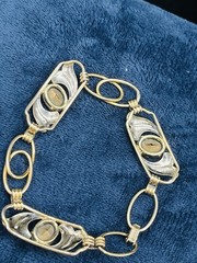 VTG. 1940-50s Sterling Silver 12K Gold Filled Purple Glass Flower Bracelet 6 3/4