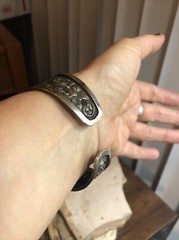 Vintage Yogya Silver 800 Floral Scroll Open Work Cuff Bracelet 43.7g, Adjustable
