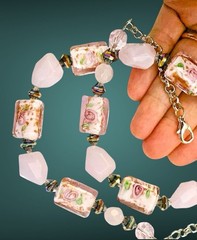 Retro Baby Pink Glass Lampwork Beads Casual Everyday Necklace Earrings Jewelry