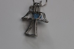 Blue and White Topaz Angel Pendant Necklace Sterling Silver
