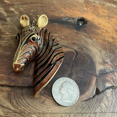 Vintage Signed MMA CINER Black Enamel and Rhinestone ZEBRA Pin Brooch – MINT