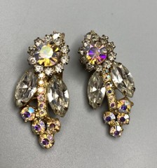 JULIANA D&E Book Piece AB Rhinestone FLOWER Shape CLIMBER Clip Earrings Ref 4724