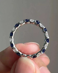 2Ct Round Cut Lab Created Diamond & Sapphire Wedding Band 14K White Gold FN Ring