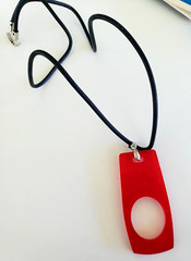 Vintage Red Plexiglass Stylescience Eyewear Holder Black Cord 19.5″ in Card