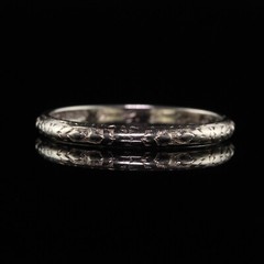 Antique Art Deco Belais 18K White Gold Engraved Wedding Band – Size 6