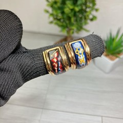 HERMÈS Enamel Earrings Clip type Chain Cloisonné enamel H-shaped gold asymmetry