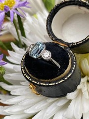 Art Deco Style 2.55Ct Lab Created Aquamarine Engagement 14K White Gold FN Ring