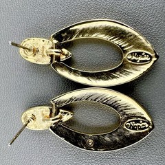 Vintage Napier Earrings Lot 2 Hoop Door Knocker Gold Tone Black Enamel Pierced