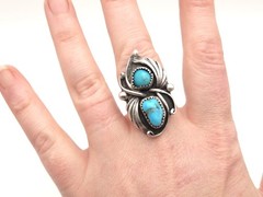 Vintage Navajo Robert Kelly Turquoise Sterling sz 7.5 Ring Native American 8.8g