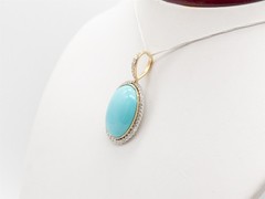MALAKAN $7000 15ct Turquoise VS G Diamond 18k 19k Yellow Gold HALO Pendant 10g
